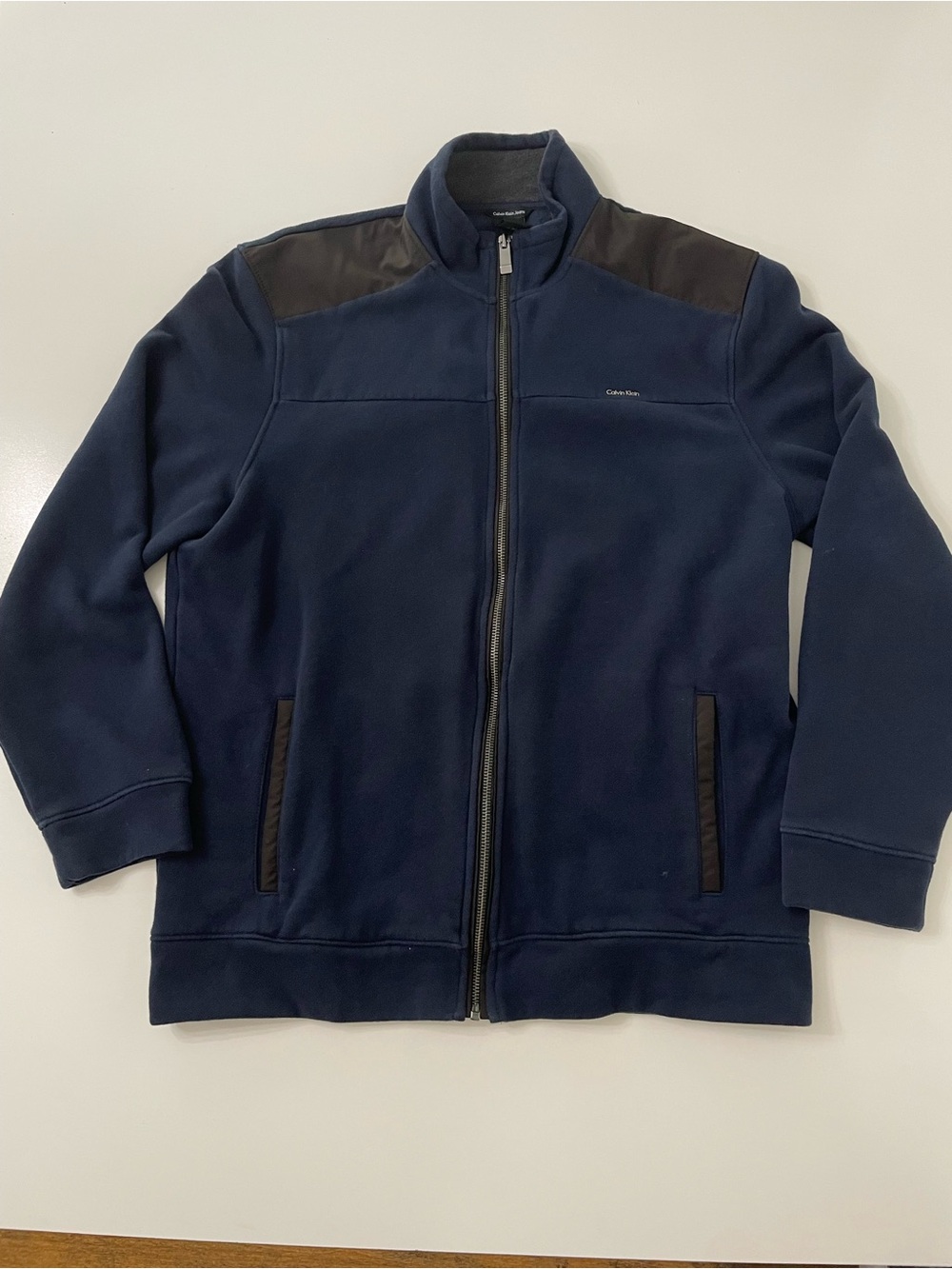 Calvin Klein Navy Full-Zip Light Fleece Jacket Grandpa Minimalist
